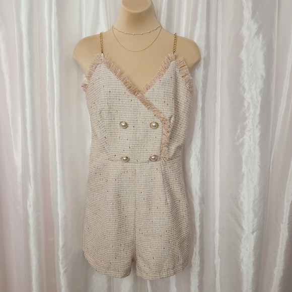 Shein Tweed Pearl Button Romper – Size Large - Picture 1 of 8